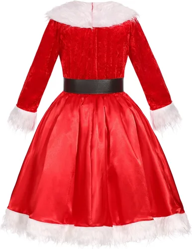 Vista 3 de Soyoekbt Disfraz de Navidad para niñas, vestido de Santa con luz LED y sombrero de Navidad rojo