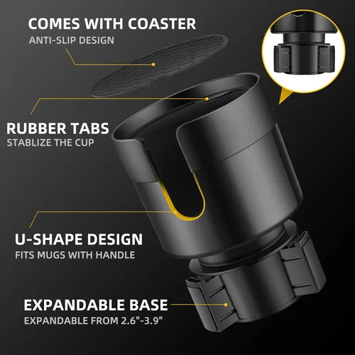 Vista 2 de TYKOR Expansor de portavasos para automóvil, extensor de portavasos para automóvil con base ajustable, se adapta a Yeti de 24/36/46 onzas
