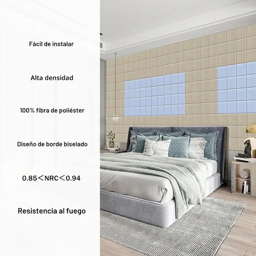 Vista 4 de SHJADE Paneles Acústicos Cuadrados Autoadhesivos, Paquete de 12 de 12" X 12" X 0.4" Paneles Absorbentes de Sonido, Azulejos de Cuña Insonorizante