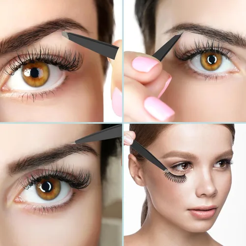 Vista 5 de SWEET VIEW Juego de 7 pinzas para cejas para mujeres, pinzas de precisión con tijeras para cejas y navaja y bobina para depilación facial, barbilla