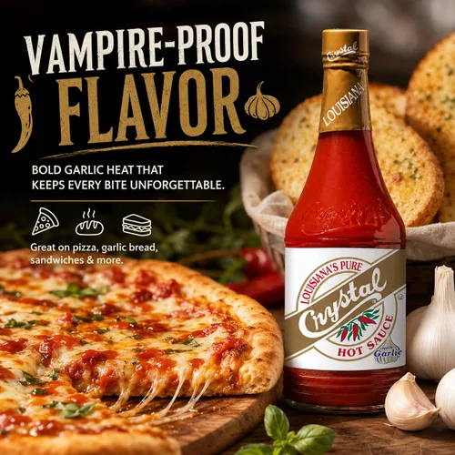 Vista 3 de Crystal Louisiana's Pure Hot Sauce con ajo, 12 onzas, pimientos de cayena añejos, calor medio, sabor Gumbo a Bloody Mary's
