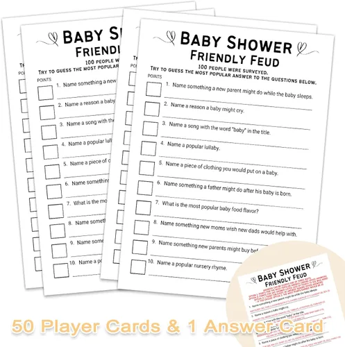 Vista 2 de Kihraw Juegos de baby shower, 50 tarjetas de juego de peleas aptas para baby shower, género neutro, minimalista