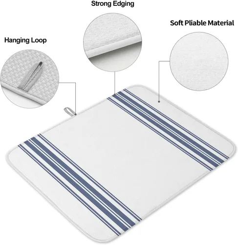 Vista 2 de Tapete de secado de platos de rayas simples de granja para encimera de cocina, almohadilla de secado de microfibra para biberones de bebé, tapete
