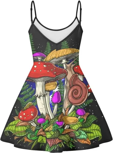 Vista 2 de Dremagia - Vestido de verano con tirantes delgados para mujer, vestido acampanado y sin mangas para fiestas en la playa