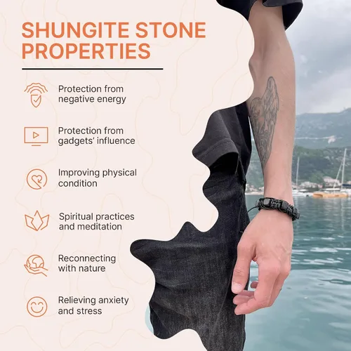 Vista 5 de Karelian Heritage Pulsera de macramé y arachne de shungita genuina de shungita Joyería de piedra Shungite para hombres y mujeres Joyería