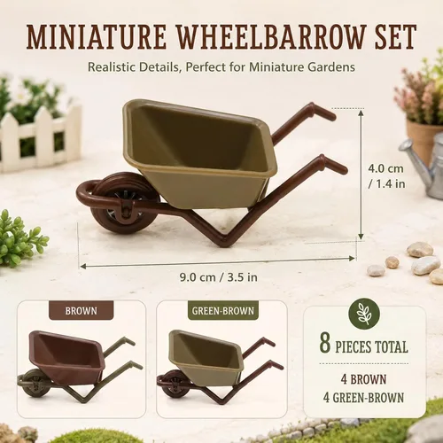 Vista 2 de LOGOFUN Carretilla de muñeca en miniatura modelo verde+marrón de 8 piezas