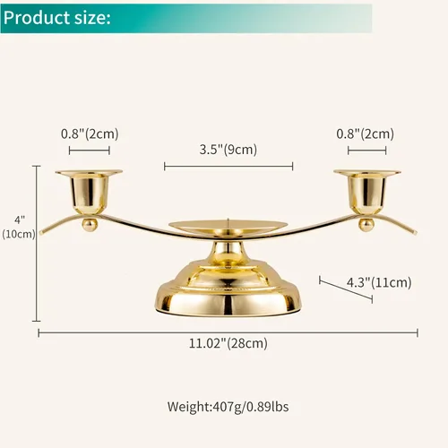Vista 5 de Portavelas Gold Unity para bodas y regalos, portavelas ARCHOBAN con diseño de 3 velas con pasador estabilizador y clavijas de soporte laterales