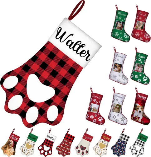 Vista 12 de Medias de Navidad de raza de perro personalizadas con texto de nombre, regalos de decoración de calcetines de Navidad personalizados para perros