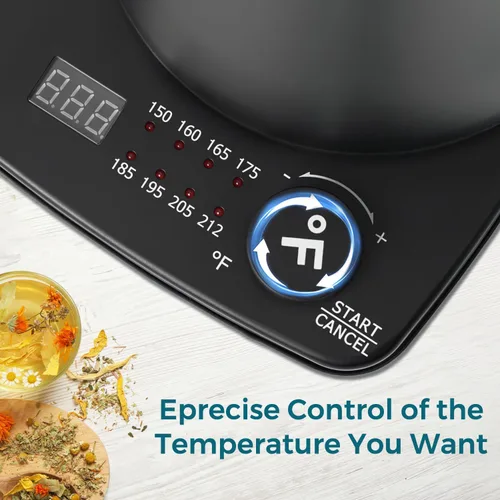 Vista 3 de Hervidor eléctrico de cuello de cisne con control de temperatura, 1 L, 8 ajustes preestablecidos variables, hervidor de café, calentamiento rápido
