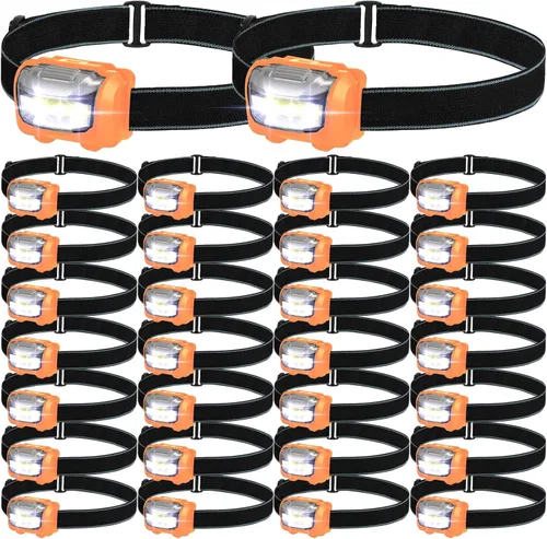 Vista 9 de Macarrie Paquete de 18 unidades de linternas LED para la cabeza IPX4 impermeables con 3 modos, linternas brillantes para la cabeza, accesorios