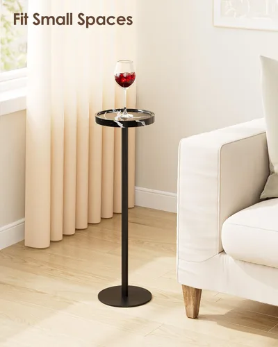 Vista 5 de Mesa de bebida, mesa auxiliar de pedestal pequeña, mesa de cóctel redonda, mesa auxiliar circular con base de metal, para espacios pequeños