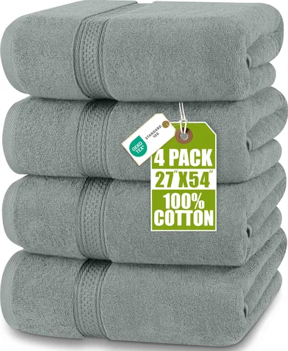 Vista 16 de Toallas de baño de algodón de lujo de 700 GSM (4 unidades, 27 x 54 pulgadas) por Utopia, Beige