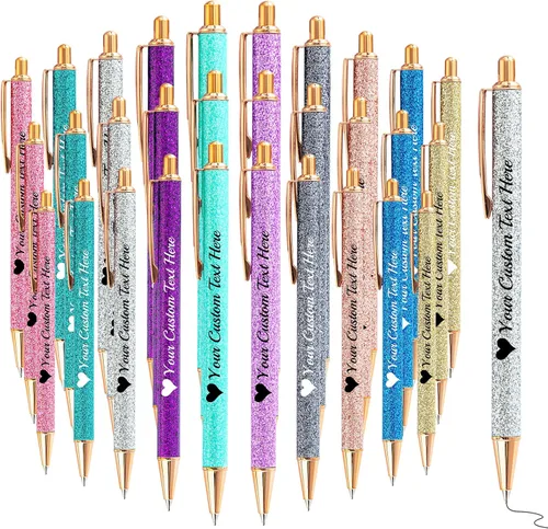 Vista 52 de Bolígrafos con purpurina personalizados con nombre, bolígrafos bonitos y bonitos personalizados, bolígrafos retráctiles de tinta negra, suministros