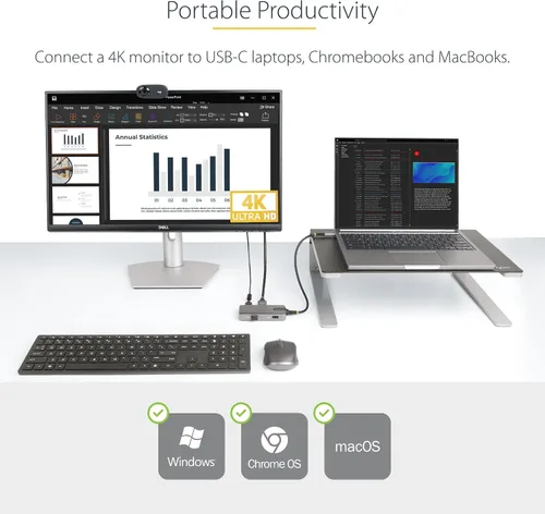 Vista 2 de StarTech Mini Dock USB-C 5 en 1 con HDMI 4K HDR10, 3 puertos 5Gbps, 100W PD Windows macOS ChromeOS iPadOS Android, WWCB certified Chromebooks
