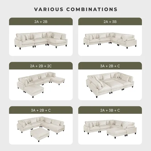 Vista 5 de Lexicon Sofá modular de 120 pulgadas, sofá modular de microfibra de gran tamaño de 4 plazas en forma de L, 6 almohadas decorativas y arreglo Beige