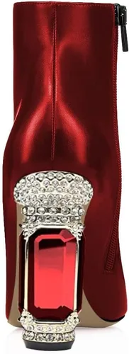 Vista 119 de FSJ Botas de tacón alto con punta puntiaguda para mujer, con tacón alto, con cremallera lateral brillante, estilo casual, para uso diario, zapatos