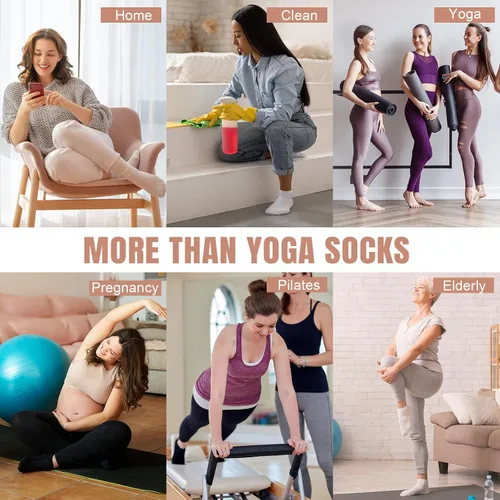 Vista 7 de Toes Home Calcetines de pilates para mujer con agarres antideslizantes, calcetines de yoga para barre hospital, calcetines pegajosos, 4 pares