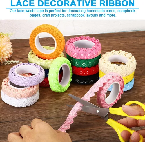 Vista 4 de PATIKIL Cinta de Encaje Autoadhesiva de 0.6" de Ancho 2 Yardas, Cinta de Encaje, Paquete de 3 Pegatinas de Ribete Washi de Algodón