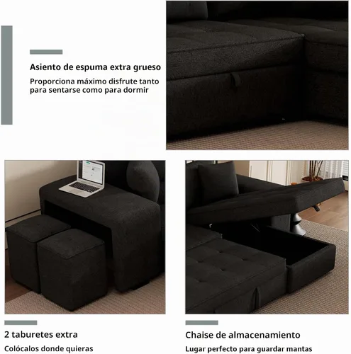 Vista 10 de Eafurn 104.5" Reversible Sleeper Sectional Sofa Bed, Tufted L Shaped Convertible Pull Out Sectional Sofa Bed with Storage Chaise Lounge and 2 Stools