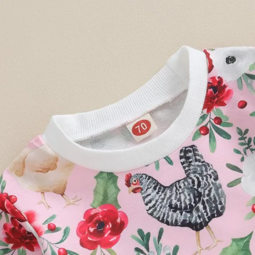 Vista 4 de Conjunto de Pascua para bebé, niña, niño, sudadera con cuello redondo y diseño floral de conejito