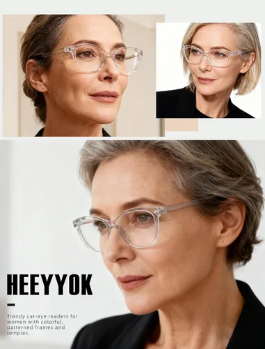 Vista 6 de HEEYYOK 0.50 Gafas de lectura para mujeres, 4 unidades, transparentes, diseño ojo de gato, para caras pequeñas, lentes de lectura flexibles