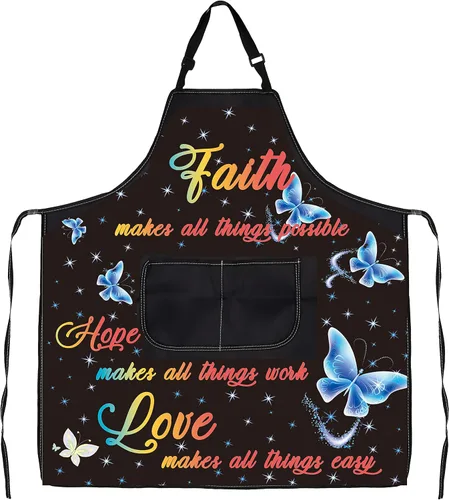 Vista 5 de CMNIM Delantales cristianos para regalo religioso, versículos de la Biblia, delantal de cocina cristiana con bolsillos, delantal de cocina Faith