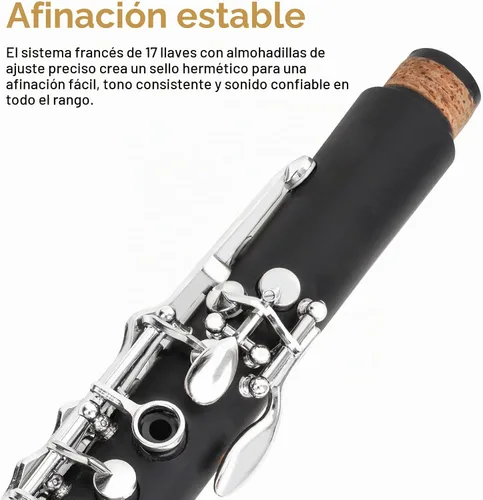 Vista 5 de Kit de clarinete Bb para estudiantes principiantes, sistema francés de 17