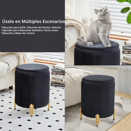 Vista 7 de Otomana de almacenamiento con patas de metal,Asiento tapizado de terciopelo Negro