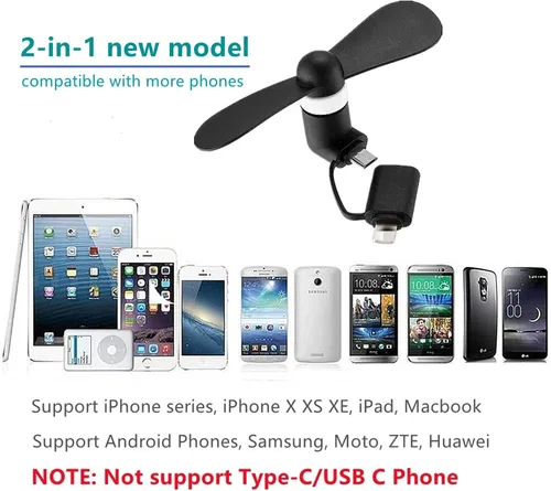 Vista 3 de Ventilador de teléfono celular para iPhone y teléfono celular micro USB, compatible con iPhone 4/5/6/6S/7/8 Plus, X, XS Max, XR, 11/12/13/14 Mini