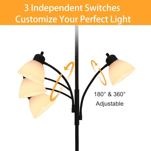 Vista 5 de Lámparas 3 en 1 para sala de estar, lámpara de pie con 2 luces de lectura ajustables, lámparas de pie con atenuación continua, 3 bombillas LED