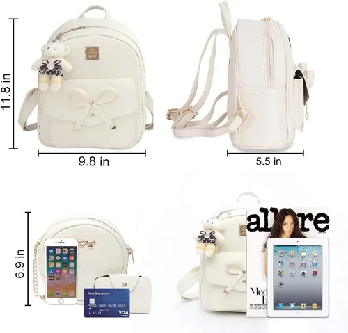 Vista 3 de ZGWJ Mini mochila de cuero con moño, mochila pequeña, linda mochila casual de viaje para niñas y mujeres, M, Mochilas tipo mochila