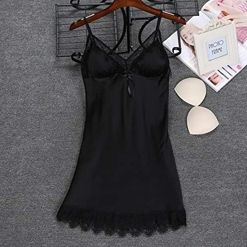 Vista 4 de NSQFKALL Ropa de dormir para mujer, sexy, sin aros, conjunto de pijama de encaje, ropa interior de seda, cinturón de dormir