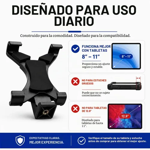 Vista 9 de Acuvar Soporte universal de trípode para tableta, adaptador de soporte ajustable para iPad, Samsung Galaxy Tab y Surface, se adapta a tabletas de 8