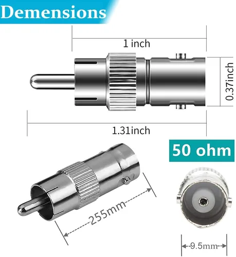 Vista 5 de Paquete de 10 adaptadores BNC hembra a RCA macho adaptador convertidor conector recto para cámara de seguridad CCTV