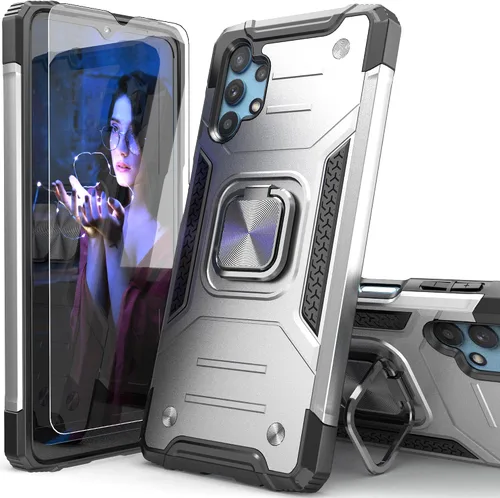 Vista 8 de Funda para Galaxy A32 5G con protector de pantalla, a prueba de caídas, ajuste delgado, con soporte para automóvil, funda protectora ligera