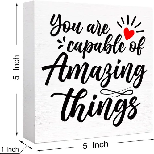 Vista 2 de Letrero inspirador de madera con texto en inglés «You Are Capable Of Amazing Things» («You Are Capable Of Amazing Things»)