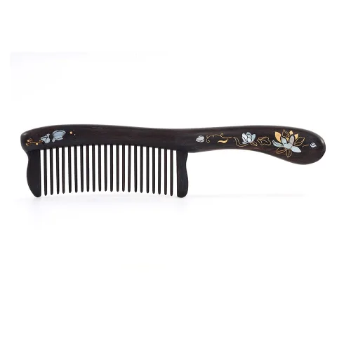 Vista 13 de TAN MUJIANG Peine para el cabello de madera natural antiestático (mariposa y loto)