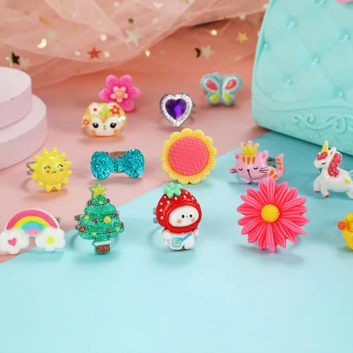 Vista 4 de PinkSheep Little Girl Jewel Rings in Box, Adjustable, No Duplication, Girl Pretend Play and Dress Up Rings (24 Lovely Ring)