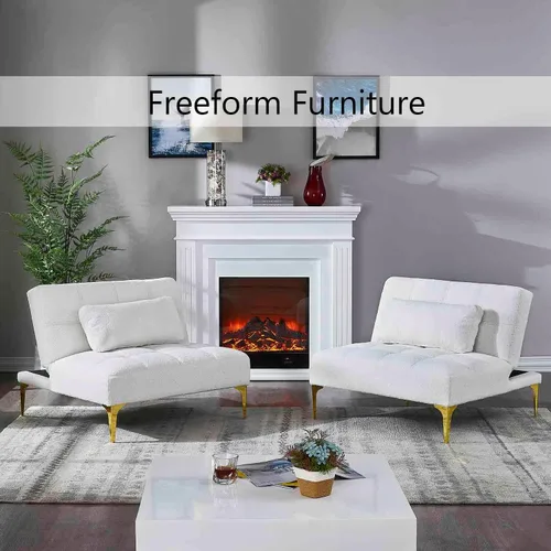 Vista 5 de Sofá cama convertible, sofá cama moderno con respaldo ajustable, patas de metal, sofá biplaza tapizado plegable, sofá seccional, asiento de espuma