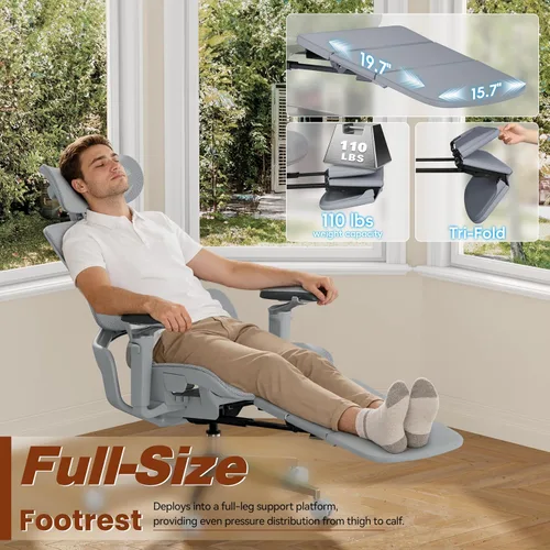 Vista 3 de GABRYLLY Silla de oficina ergonómica de malla con reposapiés, silla de escritorio grande y alta con soporte de respaldo ajustable de 5 niveles