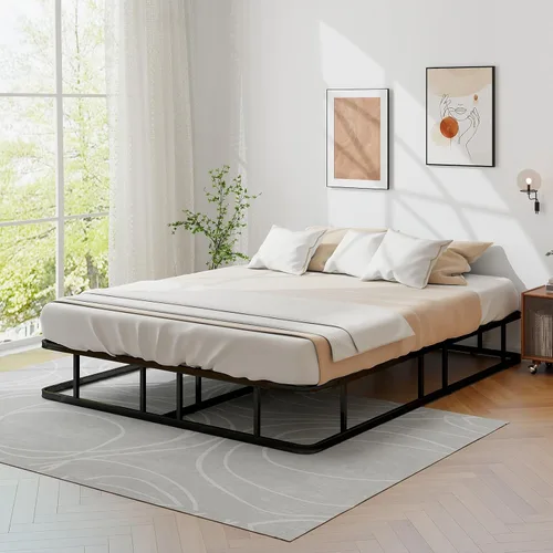 Vista 2 de KOMFOTT Base de cama de plataforma de metal tamaño Queen, base de colchón de metal resistente, plataforma de soporte de listones de metal con patas