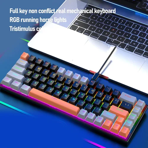 Vista 5 de Jectse RGB Gaming Keyboard, 60 Percent Keyboard Wired Mechanical with Blue Switch, Ergonomic Computer for Laptop PC Gaming (Orange Gray Black)