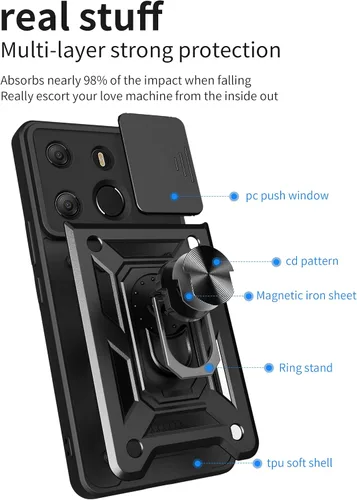 Vista 3 de Compatible con carcasa de soporte Infinix Zero Ultra 5G, con cubierta de lente de cámara deslizante compatible con funda Infinix Zero Ultra 5G Negro
