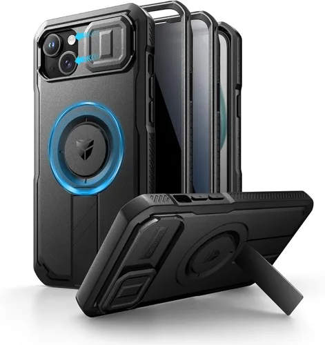 Vista 122 de Dexnor - Funda para iPhone 12 & iPhone 12 Pro con tapa deslizante para cámara, soporte ajustable y protector de pantalla integrado, carcasa