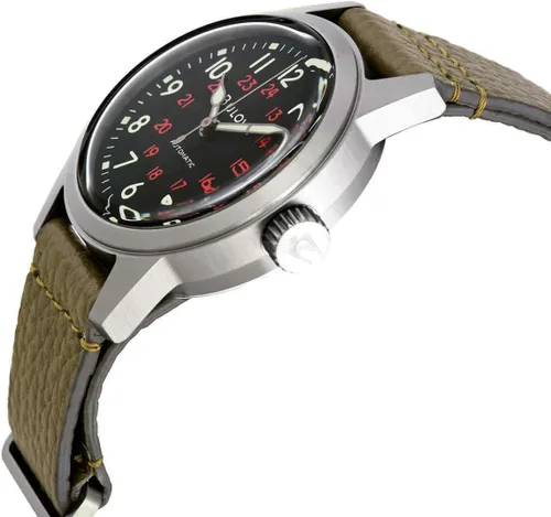 Vista 4 de Bulova Men's Military Heritage Hack Stainless Steel 3-Hand Automatic Watch, NATO Leather Strap, Luminous Hands and Markers