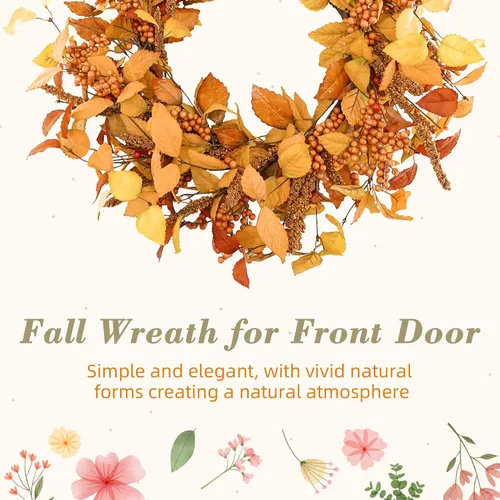 Vista 4 de YNYLCHMX - Corona de otoño de 20 pulgadas para puerta delantera, eucalipto y decoración de sorgo Hojas de eucalipto artificiales y sorgo