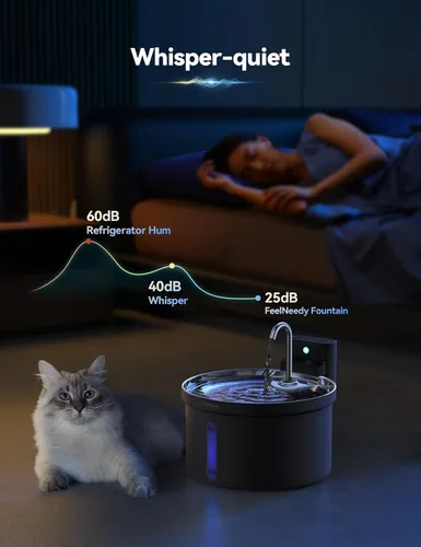 Vista 7 de Fuente de agua inalámbrica para gatos [Separación de agua y batería] FEELNEEDY Fuente para gatos operada por batería de 4000mAh, fuente