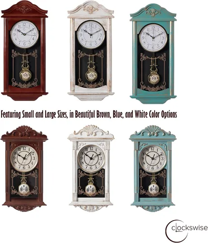 Vista 8 de Clockswise - Reloj de pared grande vintage de abuelo con péndulo de plástico con aspecto de madera para sala de estar, cocina o comedor