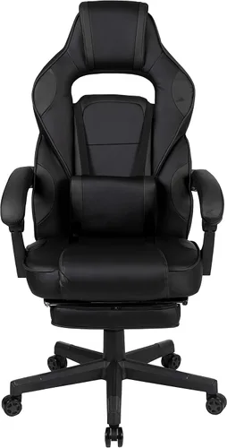 Vista 5 de EMMA + OLIVER Silla ergonómica negra para videojuegos, respaldo/brazos, reposapiés, masaje lumbar