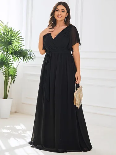 Vista 4 de Ever-Pretty Plus Vestidos de dama de honor formales de gasa para mujer Negro